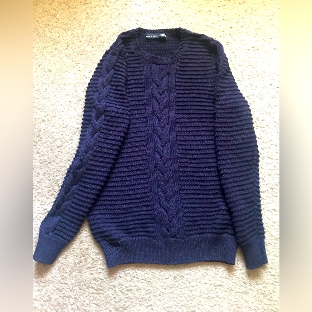 Zara Man Navy Blue Sweater Medium Size